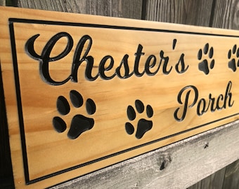 Personalized Dog Lover Sign | Outdoor Paw Print Sign | Custom Engraved Sign | Personalized Pet Name Sign Active | Engraved Wooden Sign
