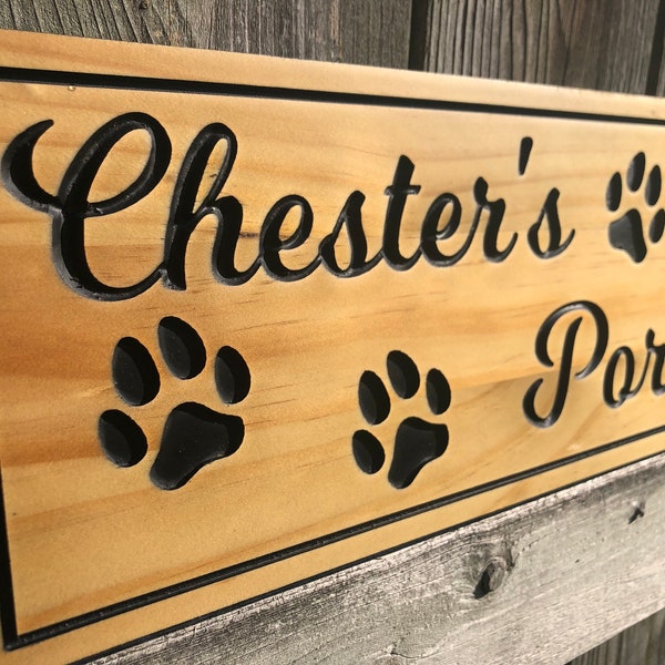 Custom Dog Lover Sign | Outdoor Paw Print Sign | Custom Engraved Sign | Personalized Pet Name Sign Active | Engraved Wooden Sign | Wood Sign