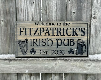 Custom Irish Home Bar Sign With Family Name Irish Pub Decor Wood Shamrock Beer Wall Art Personalized Gift for Dad | Pub Wall Art