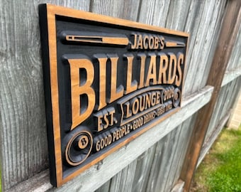 Enseigne de billard personnalisée, décoration de salle de billard personnalisée, salon en bois, art mural, cadeau pour papa mari, enseigne de bar de sous-sol, cadeau pour lui