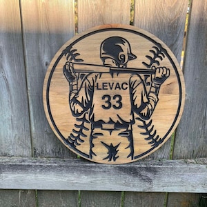 Custom Baseball Player Wood Sign – Personalized Baseball Name Sign, Sports Room Decor, Nursery Wall Art, Perfect Baseball Gift