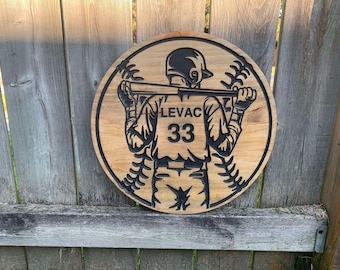 Custom Baseball Player Wood Sign – Personalized Baseball Name Sign, Sports Room Decor, Nursery Wall Art, Perfect Baseball Gift