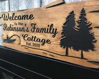 Cottage Sign | Custom Cottage Sign | Wood Cottage Sign | Anniversary Gift | Welcome Sign | Outdoor Rustic Cottage Sign | Engraved Sign