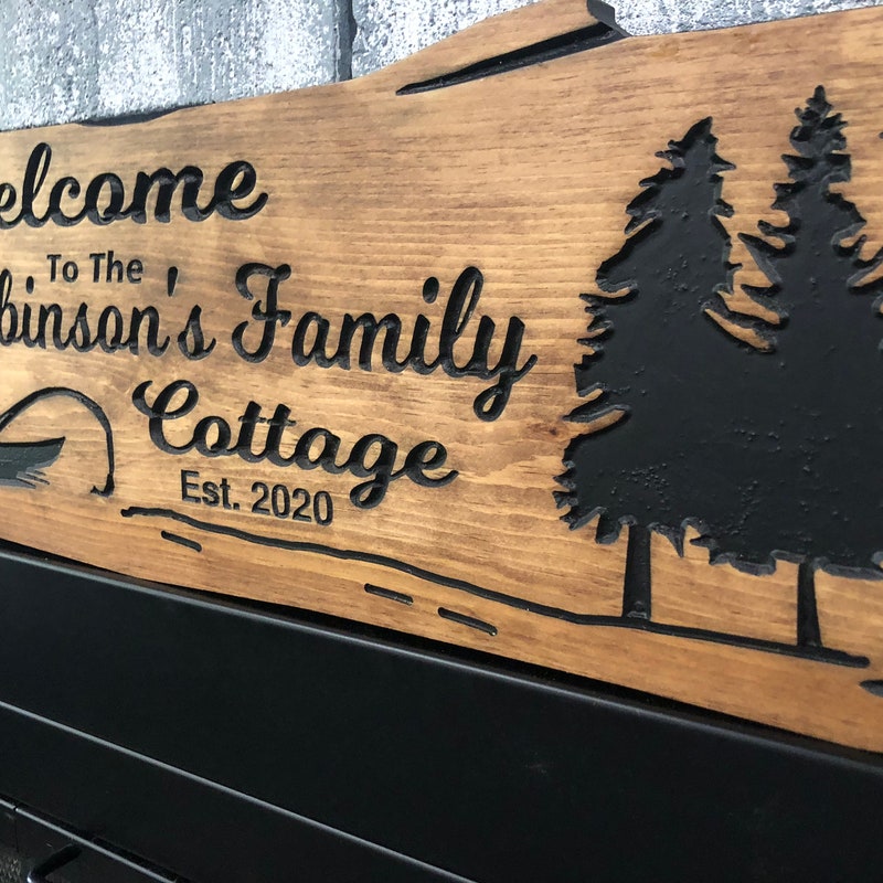 Cottage Sign, Custom Cottage Sign, Wood Cottage Sign, Anniversary Gift, Welcome Sign, Outdoor Rustic Cottage Sign, Engraved Sign
