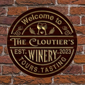 Custom Family Name Sign | Personalized Wood Sign |  Round Wooden Name Sign | Custom Engraved Wood Sign | Wine Art | Winery Circular Sign