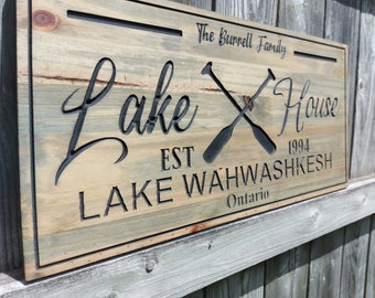 Custom Rustic Cottage Sign | Custom Engraved Lakehouse Sign | Outdoor Cottage Sign | Personalized Family Name Sign Active