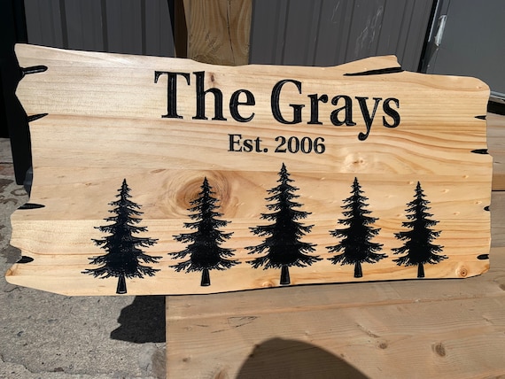 Personalized Cottage Sign, Family Name Wood Sign, Pine Tree Wall Art, Rustic Cabin Decor, Outdoor Wood Sign, Wood Wall Art, Home Wall Decor