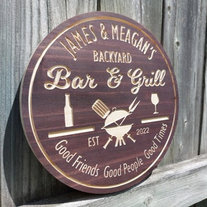Custom Bar and Grill Sign | Custom Name Engraving | Personalized Backyard Sign