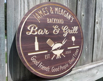 Custom Bar and Grill Sign | Custom Name Engraving | Personalized Backyard Sign