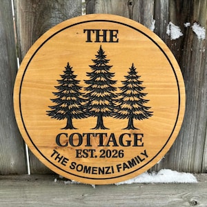 Placa personalizada para chalé em pinho, decoração externa para chalé, arte de parede estilo fazenda, placa com nome personalizado, decoração em madeira personalizada, placa de parede para cabana. imagem 1