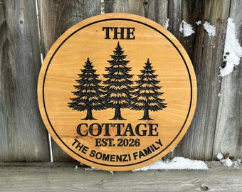 Custom Wispy Pine Cottage Sign, Outdoor Cottage Decor, Farmhouse Wall Art, Personalized Name Sign, Custom Wood Decor, Cabin Wall Plaque