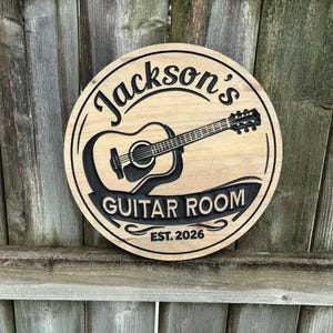 Custom Guitar Studio Sign For Music Room Decor Guitar Wall Art Gift for Guitar Player, Personalized Music Name Sign | Guitar Room Gift image 1