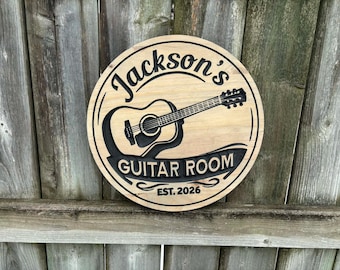 Custom Guitar Studio Sign For Music Room Decor Guitar Wall Art Gift for Guitar Player, Personalized Music Name Sign | Guitar Room Gift