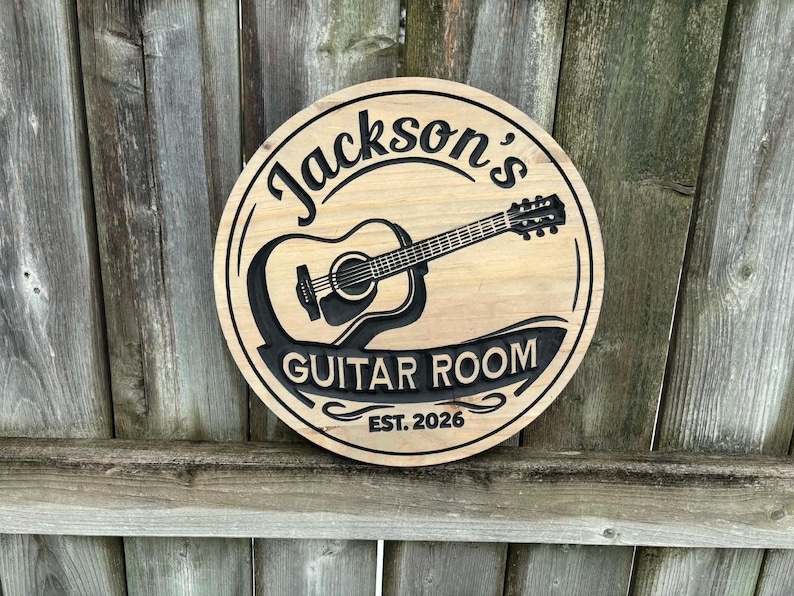 Custom Guitar Studio Sign For Music Room Decor Guitar Wall Art Gift for Guitar Player, Personalized Music Name Sign | Guitar Room Gift image 1