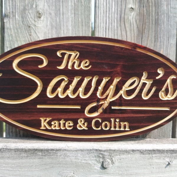 Custom Outdoor Wooden Sign Engraved Housewarming Gift Anniversary Gift Carved Wood Cottage Sign Rustic Oval Personalized Family Name Decor