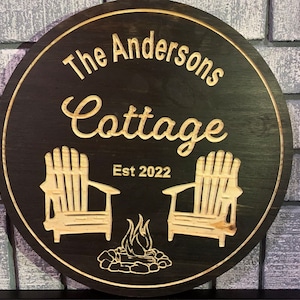 Handcrafted Cottage Sign – Wooden Cabin Decor, Rustic Lake House Name Plaque, Outdoor Porch Sign