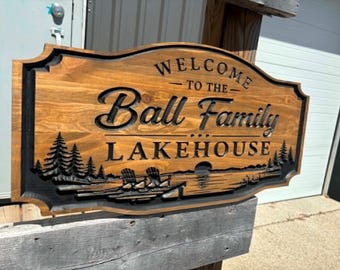 Custom Family Cottage Sign Personalized Lakehouse Wood Sign Rustic Cabin Wall Decor Welcome Lake House Sign Outdoor Decor Gift for Him