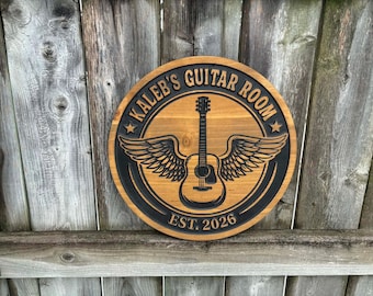 Custom Guitar Room Sign Music Room Decor Guitar Wall Art Personalized Name Sign Musician Gift Wood Guitar Sign Bedroom Studio Wall Decor