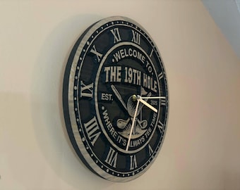Custom Golf Wall Decor, Personalized Golf Sign, Vintage Wood Golfing Wall Clock, Golfers Wall Art, Modern Wall hanging, Large Wooden Clock