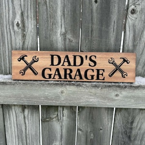 Enseigne de garage de papa | Décoration de garage personnalisée | Plaque d'atelier personnalisée | Panneau en bois | Art mural | Cadeau fête des pères, cadeau d'anniversaire