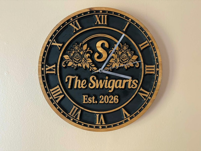 Design Letter R. Wood 5th Anniversary Gift Wood Clock | Personalized Wooden Wall Clock House ...