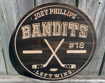 Custom Hockey Sign | Custom Name Engraving | Personalized Hockey Sign | Wooden Sign | Wood Sign | Birthday Gift | Sports Sign |