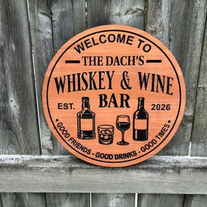 Custom Whisky and Wine Bar Sign for Anniversary Gift Personalized Whiskey and Wine Bar Sign For Home Bar Wall Art | Outdoor Pub Patio Decor image 1