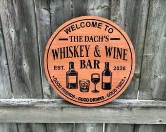 Custom Whisky and Wine Bar Sign for Anniversary Gift Personalized Whiskey and Wine Bar Sign For Home Bar Wall Art | Outdoor Pub Patio Decor