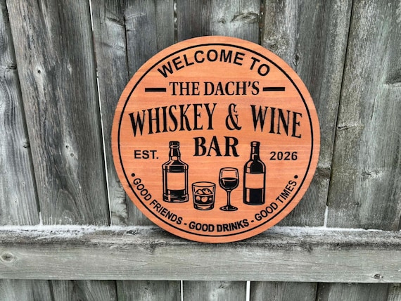 Custom Whisky and Wine Bar Sign for Anniversary Gift Personalized Whiskey and Wine Bar Sign For Home Bar Wall Art | Outdoor Pub Patio Decor