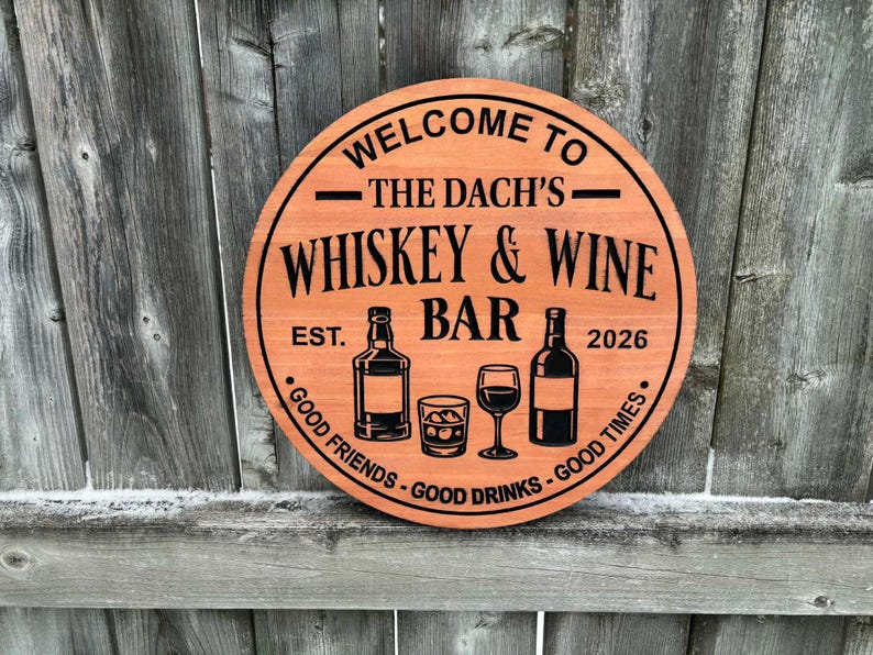 Custom Whisky and Wine Bar Sign for Anniversary Gift Personalized Whiskey and Wine Bar Sign For Home Bar Wall Art | Outdoor Pub Patio Decor image 1