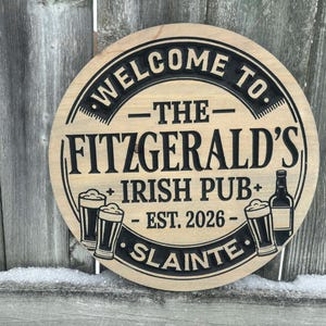 Custom Irish Pub Sign | Personalized Irish Bar Wall Art | Home Decor | Engraved Wood Sign | Wood Speakeasy Art | Drinking Sign 画像 1