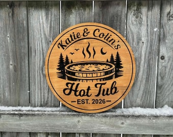 Rustic Wood Hot Tub Sign – Personalized Spa Decor, Cabin Hot Tub Gift, Outdoor Wood Sign, Hot Tub Rules Sign