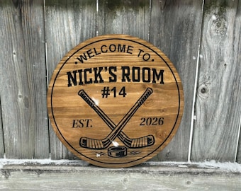 Custom Hockey Sign Name Room Decor for Kids Bedroom Wall Art Sports Gift | Personalized Boys Room Wood Sports Plaque for Birthday Gift