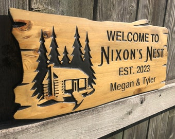 Custom Outdoor Cottage Sign | Wooden Anniversary Gift | Personalized Lakehouse Sign | Rustic Cottage Sign | Engraved Sign | Wood Sign | Loon