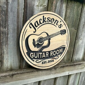 Custom Guitar Studio Sign For Music Room Decor Guitar Wall Art Gift for Guitar Player, Personalized Music Name Sign | Guitar Room Gift image 3