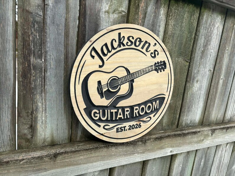 Custom Guitar Studio Sign For Music Room Decor Guitar Wall Art Gift for Guitar Player, Personalized Music Name Sign | Guitar Room Gift image 3