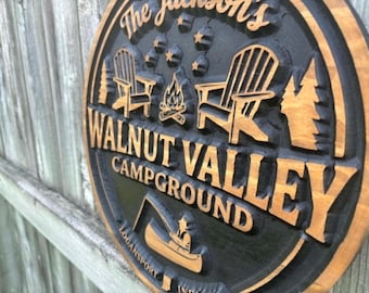 Personalized Lake Camp Sign Custom Wooden Campground Decor Family Name Sign Cottage Campfire Art Outdoor Cabin Decoration Vacation Home Gift