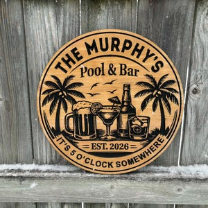 Custom Bar Sign | Pool Side Bar Personalized Wood Sign | Wooden Bar Sign | Custom Engraved Wood Sign