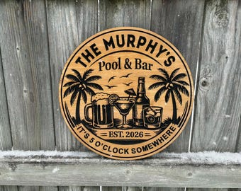 Custom Bar Sign | Pool Side Bar Personalized Wood Sign | Wooden Bar Sign | Custom Engraved Wood Sign