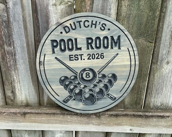Rustic Pool Room Sign – Custom Engraved Wood Bar Sign, Game Room Wall Decor, Man Cave Gift, Personalized Home Bar Art
