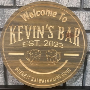 Custom Wood Bar Sign | Custom Name Engraving | Personalized Bar Sign | Engraved Wooden Sign | Wood Sign | Outdoor Round Sign | Circle Decor