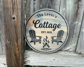 Personalized Cottage Sign, Lakehouse Wall Plaque, Adirondack Chair Decor, Rustic Wood Sign, Family Name Sign, Personalized Backyard Decor,