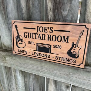 Custom Engraved Wooden Guitar Room Sign | Gift For Him | Music Lover Gift | Gift For Musician | Personalized Wood Wall Decor | Guitar Sign image 2