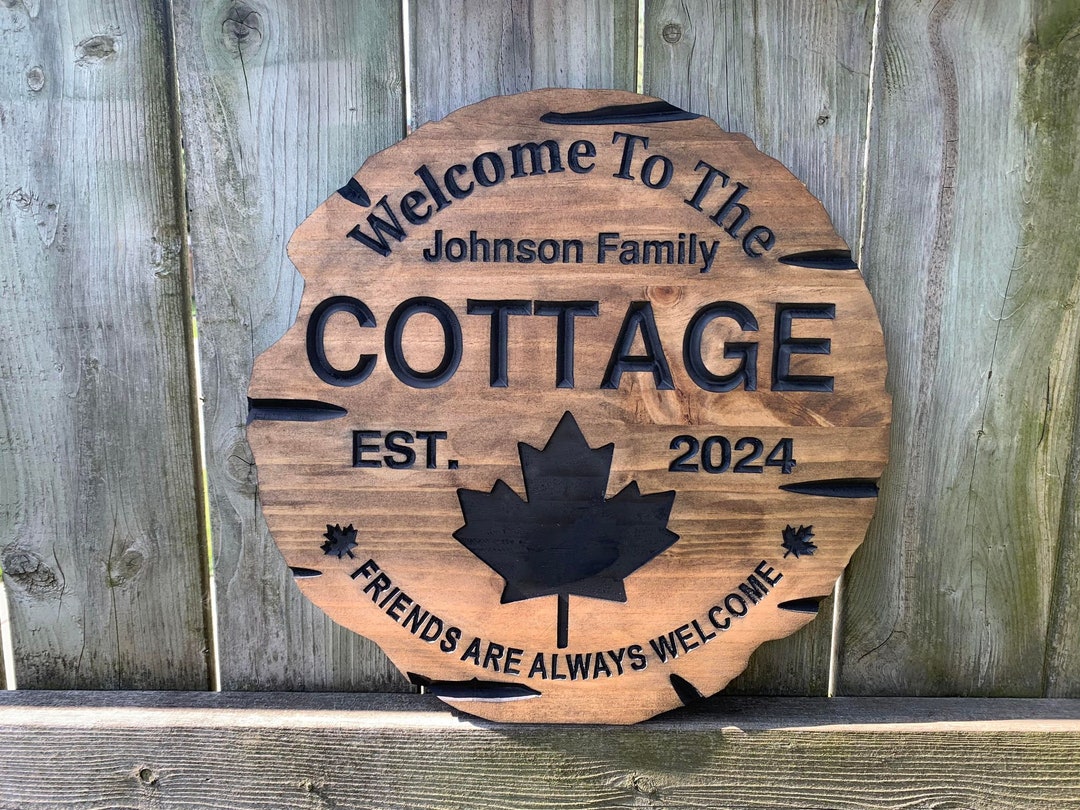 Custom Maple Leaf Cottage Sign Canadian Lake House Decor Personalized ...