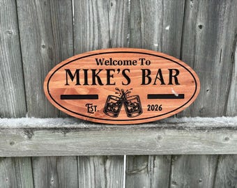 Custom Wood Bar Sign, Personalized Bar Decor, Man Cave Decor, Home Bar Wall Art, Gift for Him, Custom Bar Name Sign, Modern Pub Sign