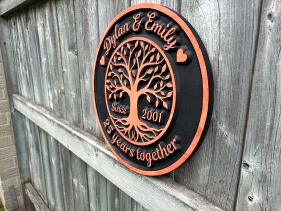 Custom Tree of Life Sign Personalized Anniversary Plaque with Couple Name Wood Wall Art for 25 Years Together Romantic Gift Decor for her