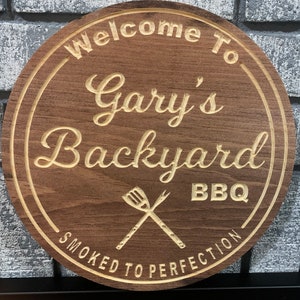 Custom Outdoor Wood Backyard BBQ Sign | Custom Name Engraving | Personalized BBQ Sign | Engraved Wooden Sign | Wood Sign