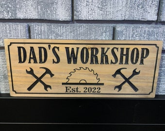 Personalized Workshop Sign – Custom Name Wood Sign, Rustic Garage or Man Cave Decor, Handmade Wooden Shop Name Plaque Gift
