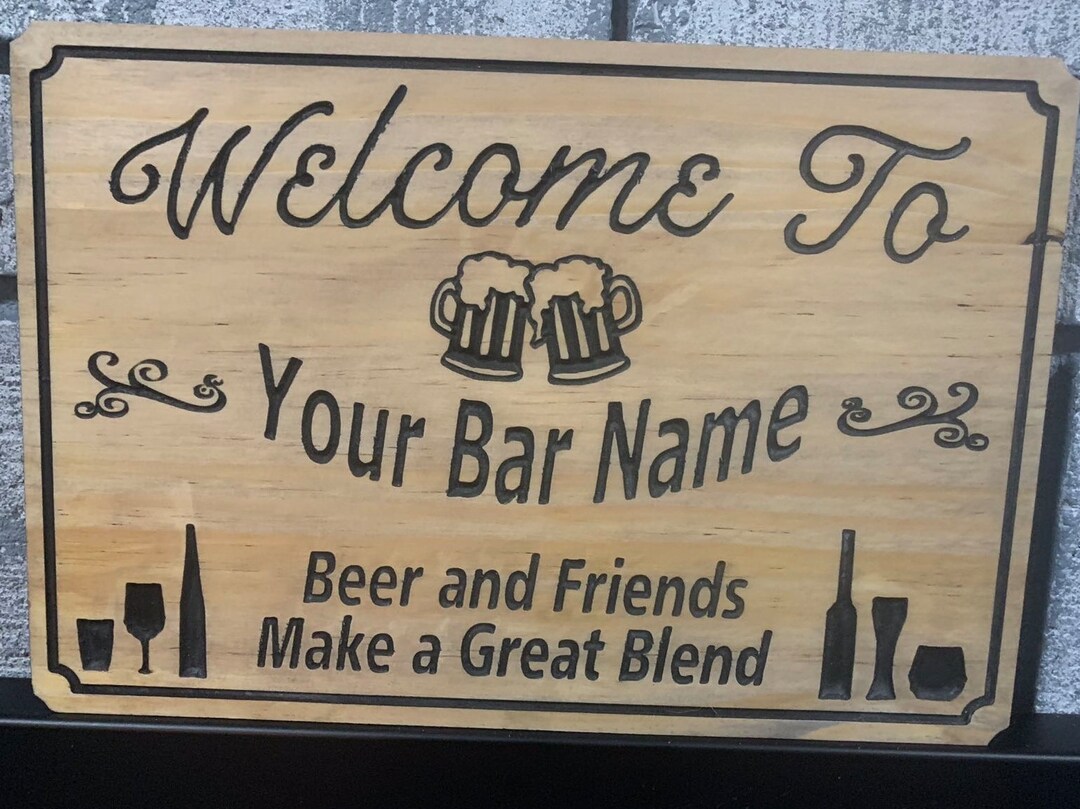 Wooden Outdoor Bar Sign, Custom Family Name Sign, Engraved Wood Sign, Custom Sign, Beer Basement