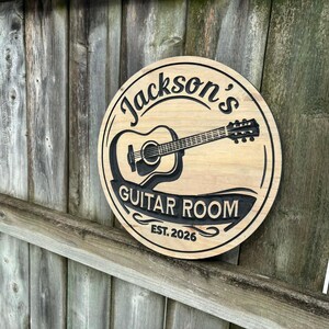 Custom Guitar Studio Sign For Music Room Decor Guitar Wall Art Gift for Guitar Player, Personalized Music Name Sign | Guitar Room Gift image 2